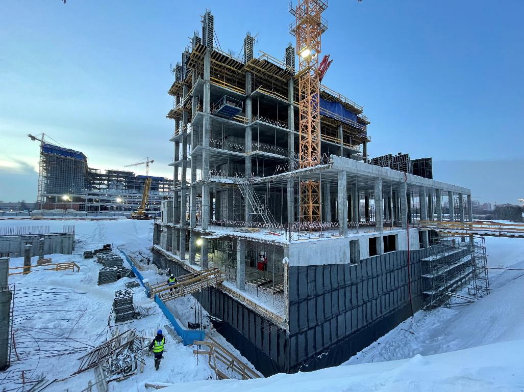 Возведение монолитных конструкций "5 этажа" в период с 20.01.2022 по 29.01.2022