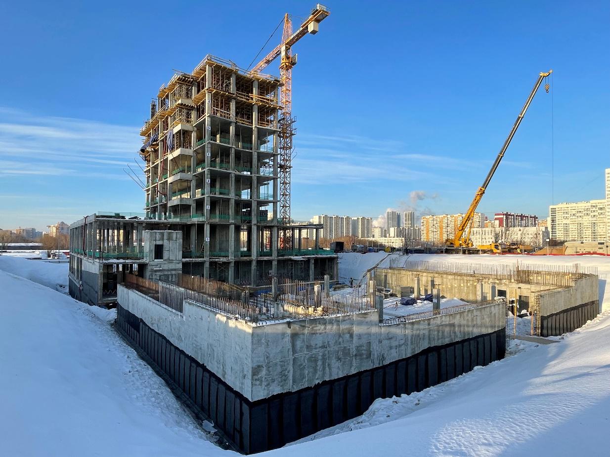 Возведение монолитных конструкций "7 этажа" в период с 09.02.2022 по 19.02.2022