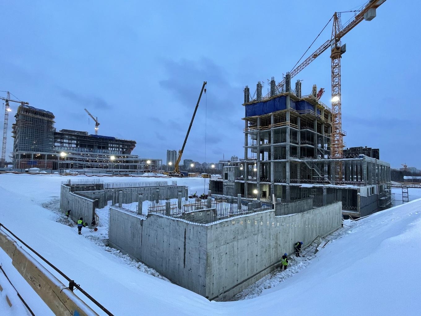 Возведение монолитных конструкций "5 этажа" в период с 20.01.2022 по 29.01.2022